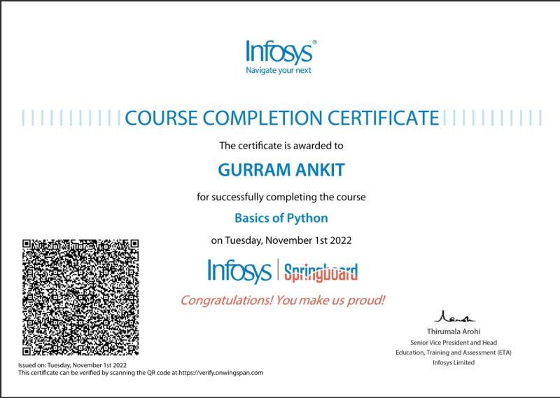 Python Infosys Certificate